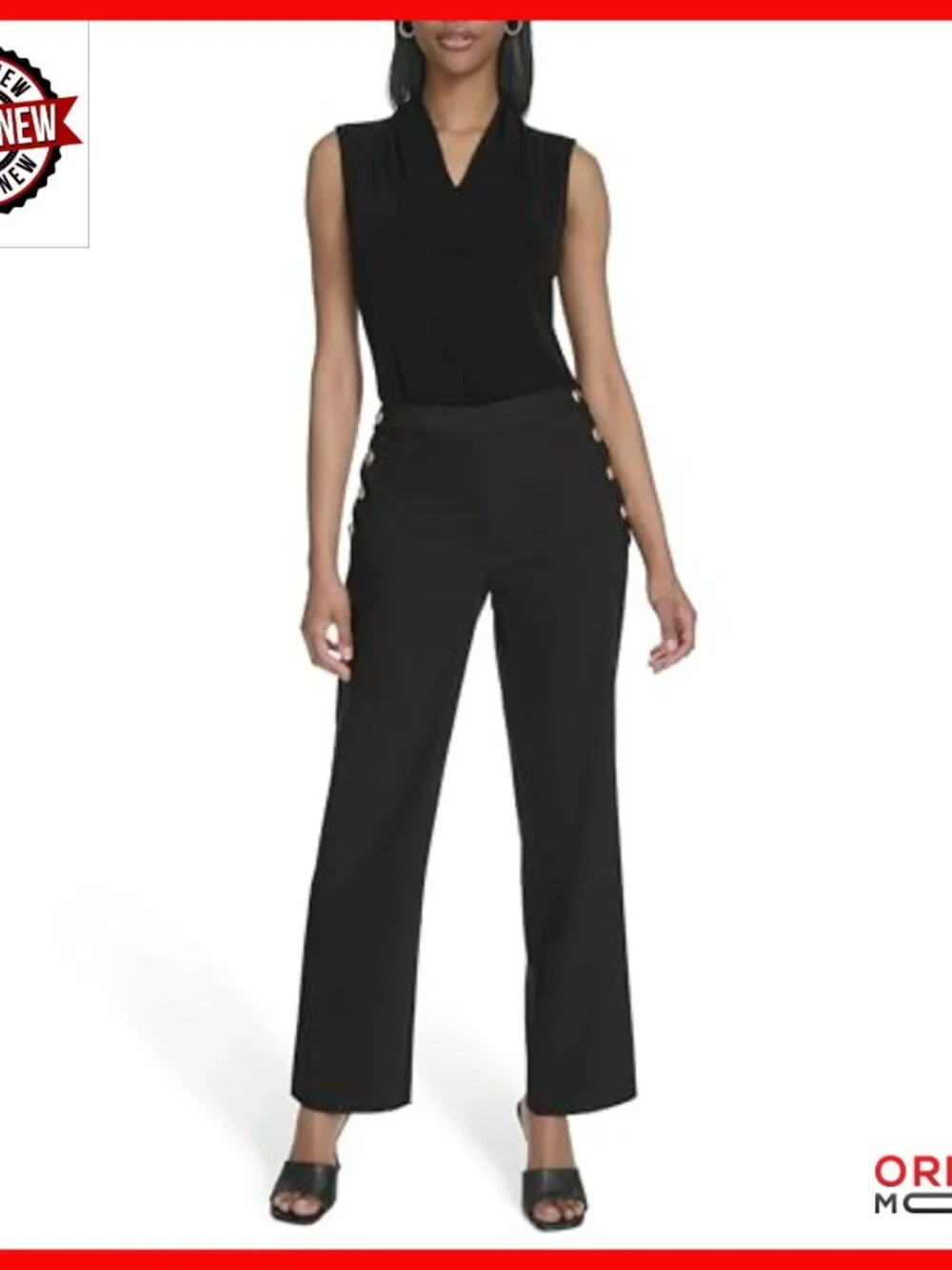 Straight Leg Work Trousers with Hidden Closure Gold Button Details